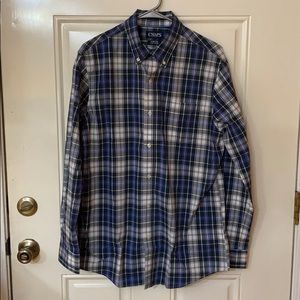 Men’s blue plaid dress shirt